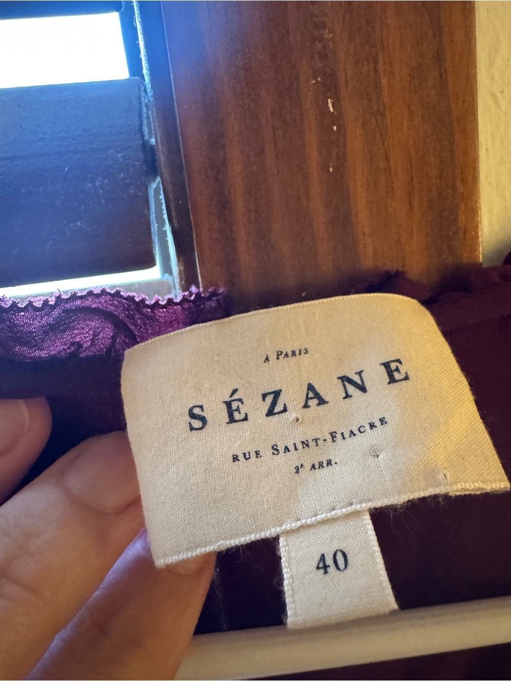 Sezane Silk Burgundy Lace-Trim Blouse - Picture 5 of 9